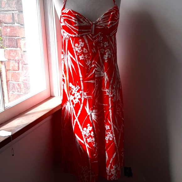 Vintage Resort CARON INTL red & white cotton floral sundress sz MED A line - Picture 2 of 7